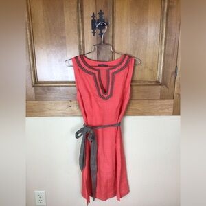 THML Anthropologie red/ brown Linen summer belted dress